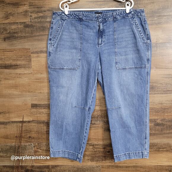 Talbots Trouser Jeans 18 W Crop Straight High Rise Linen Blend Medium Wash - Picture 1 of 13